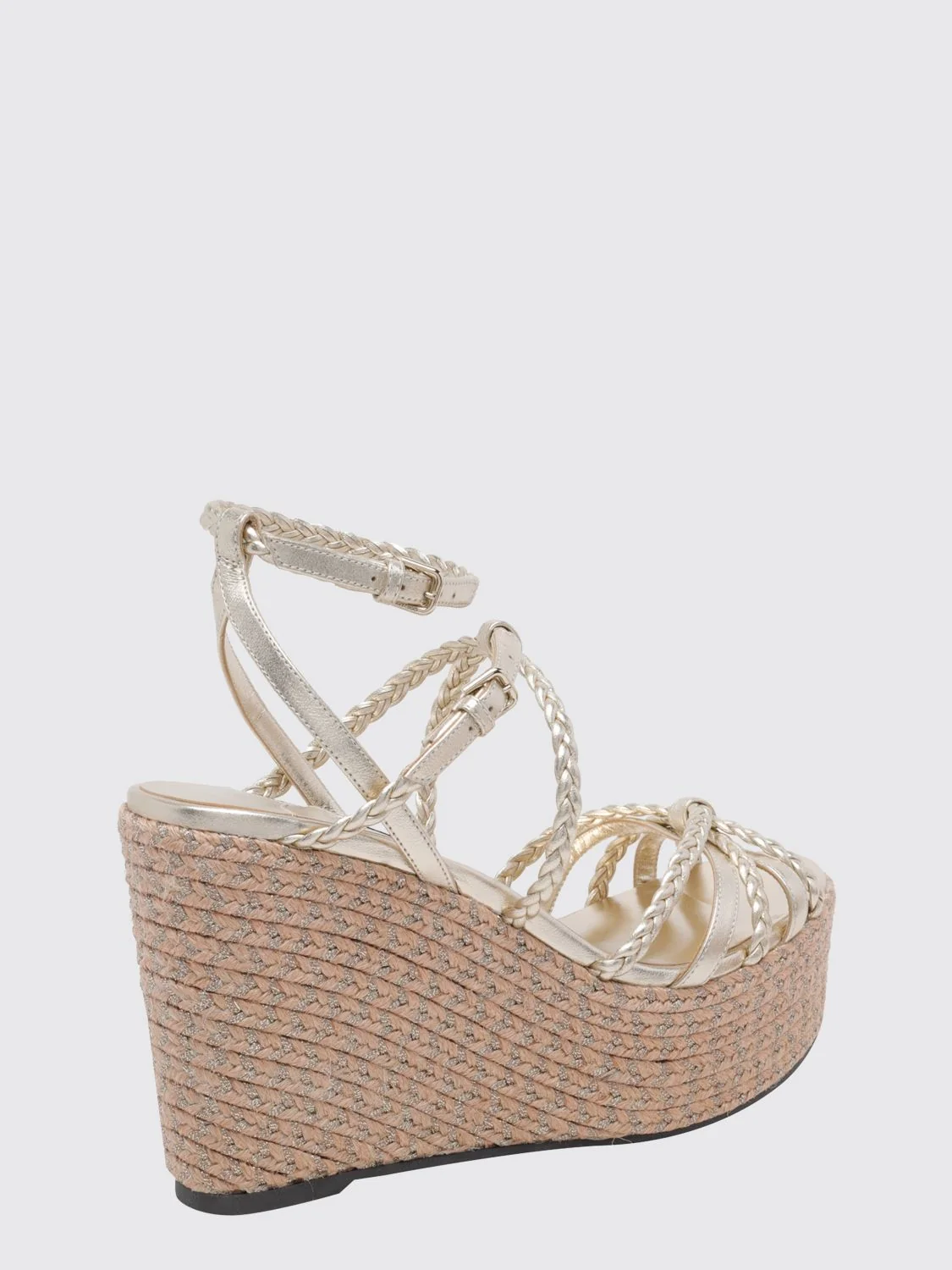 nyra laminated woven leather wedge sandals