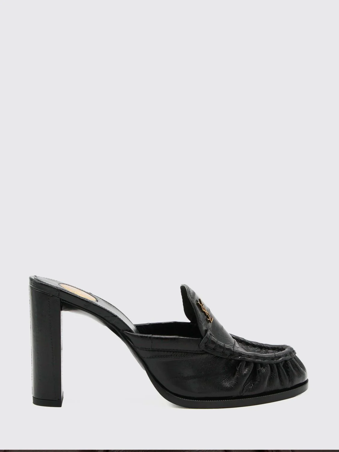 le loafer high-heeled mules in eel leather with ysl monogram