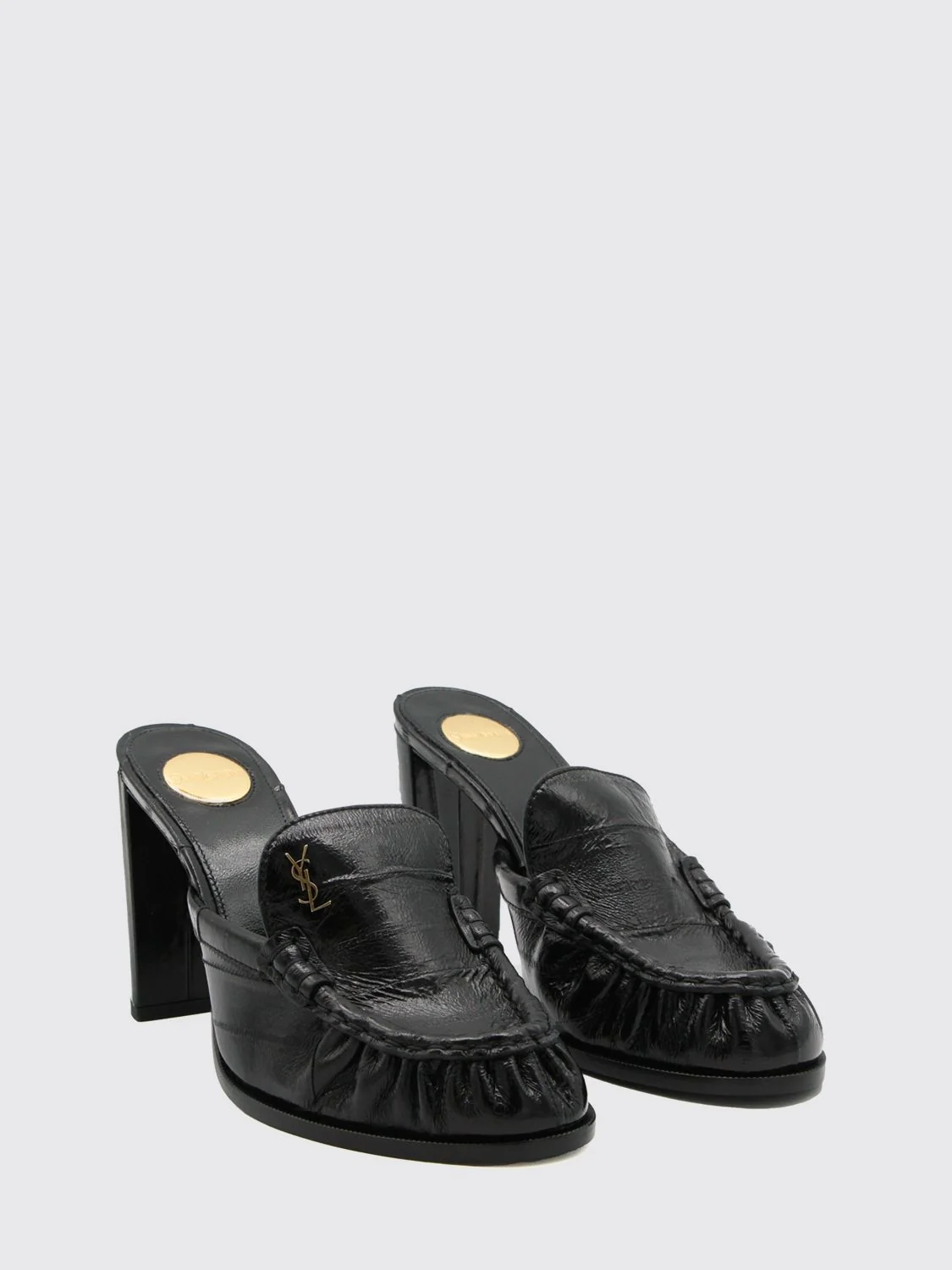 le loafer high-heeled mules in eel leather with ysl monogram