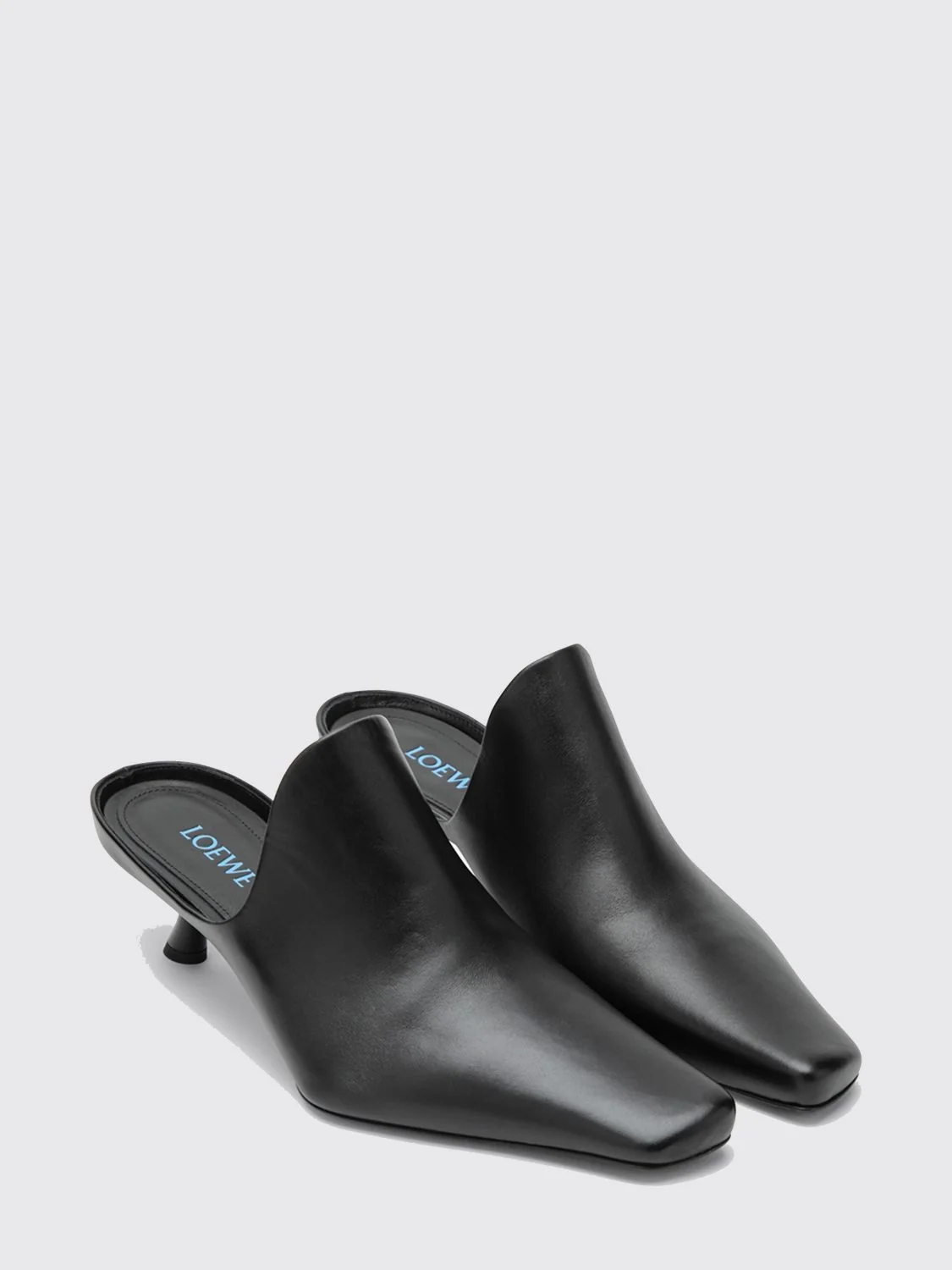 emily calfskin mules with square toe and flared heel