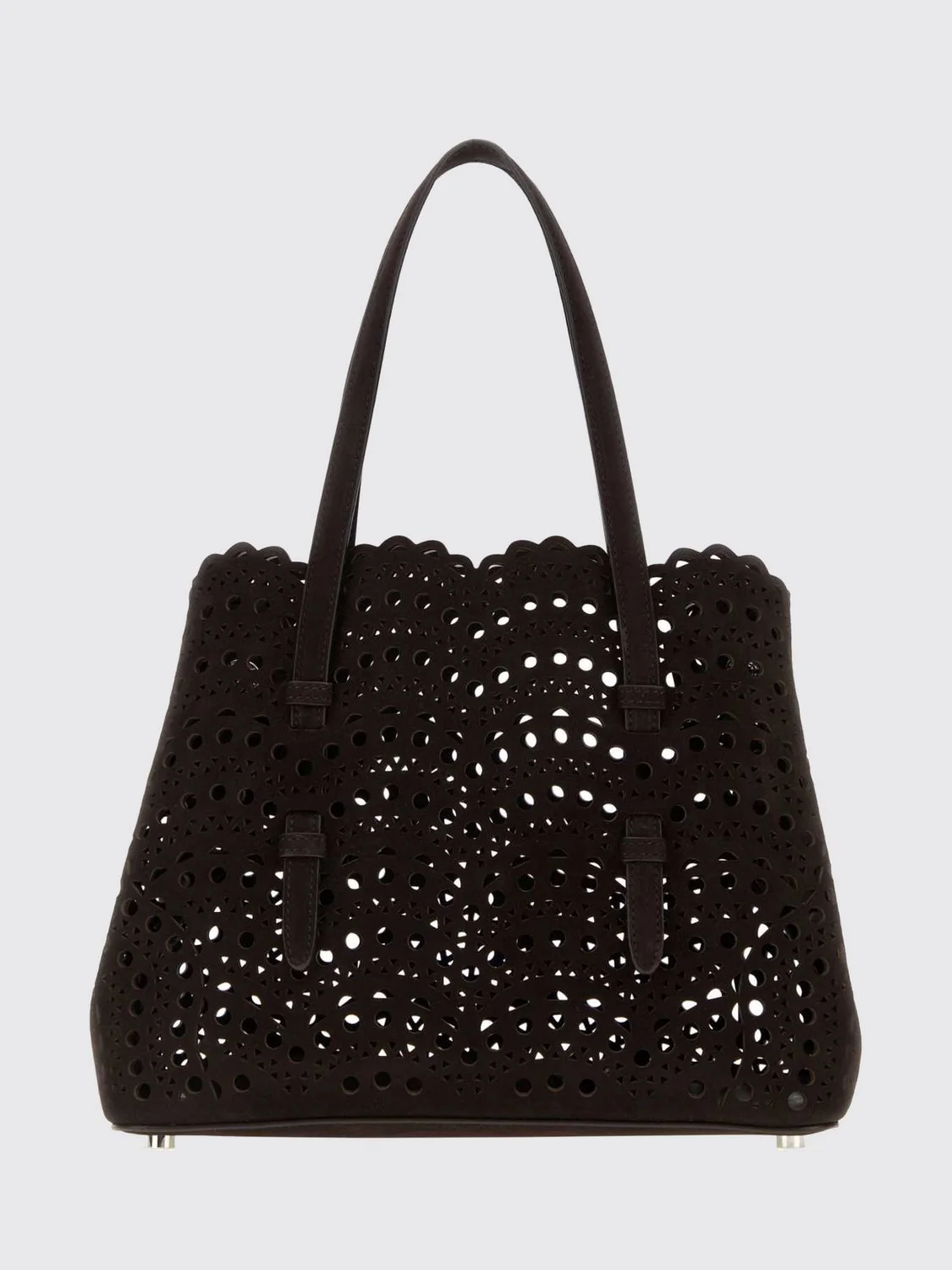 ALAÏA OS mina perforated suede shoulder bag with removable pouch