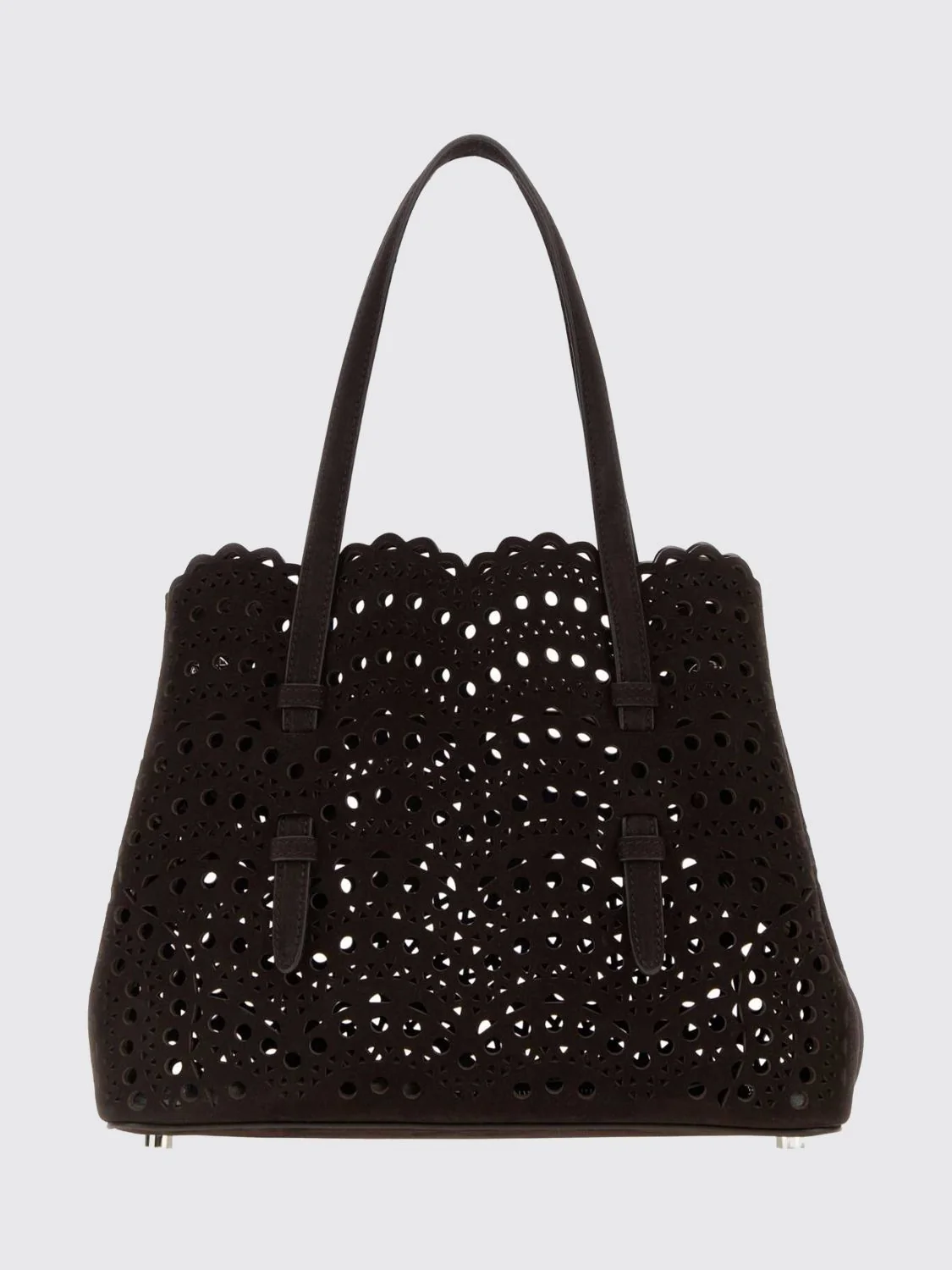 ALAÏA OS mina perforated suede shoulder bag with removable pouch
