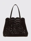 mina perforated suede shoulder bag with removable pouch