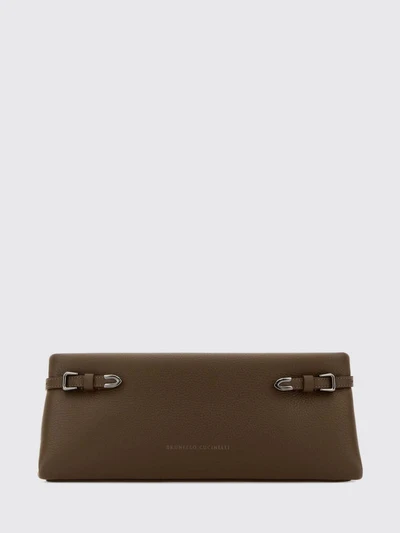 clutch in grained leather with snap closure
