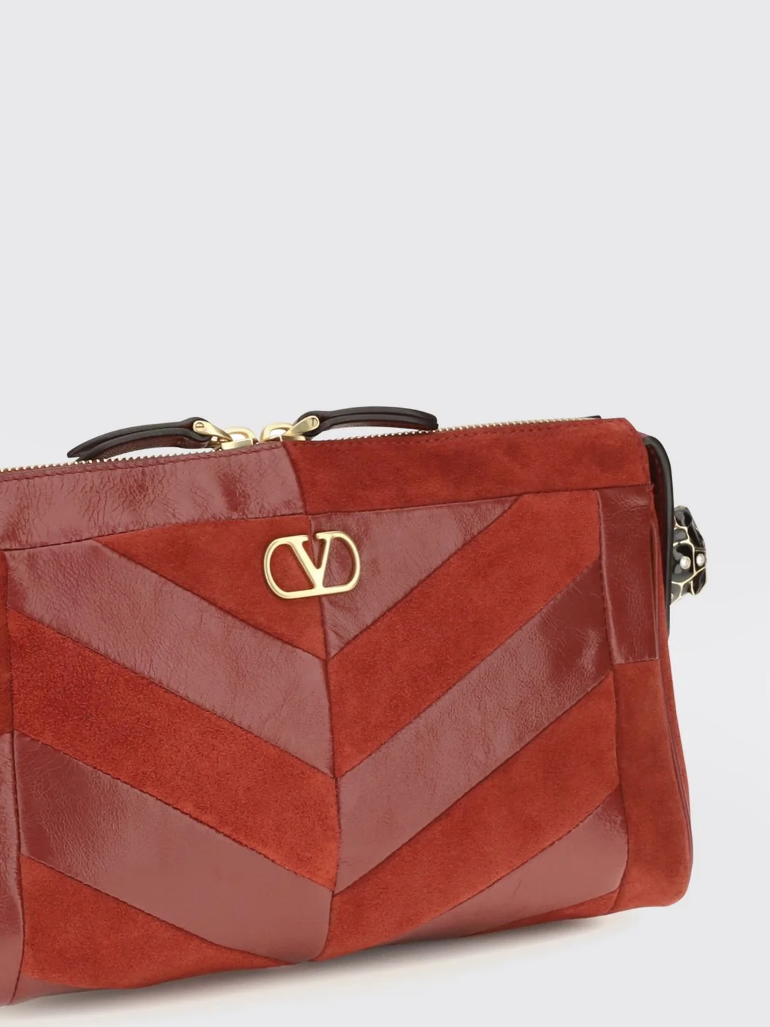 panthea suede crossbody bag with vlogo and rhinestones