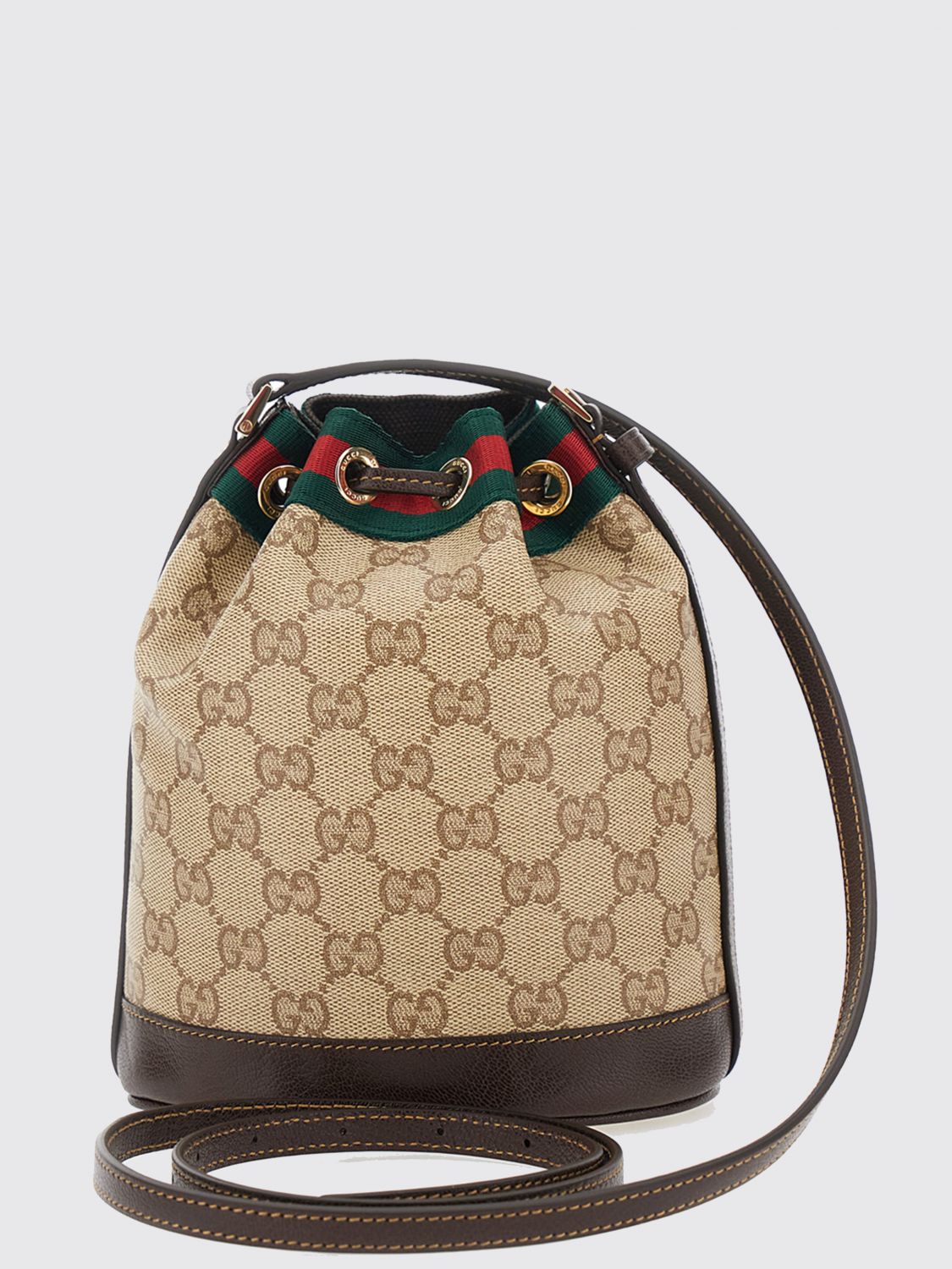 GUCCI OS mini bucket bag in gg monogram fabric with drawstring closure