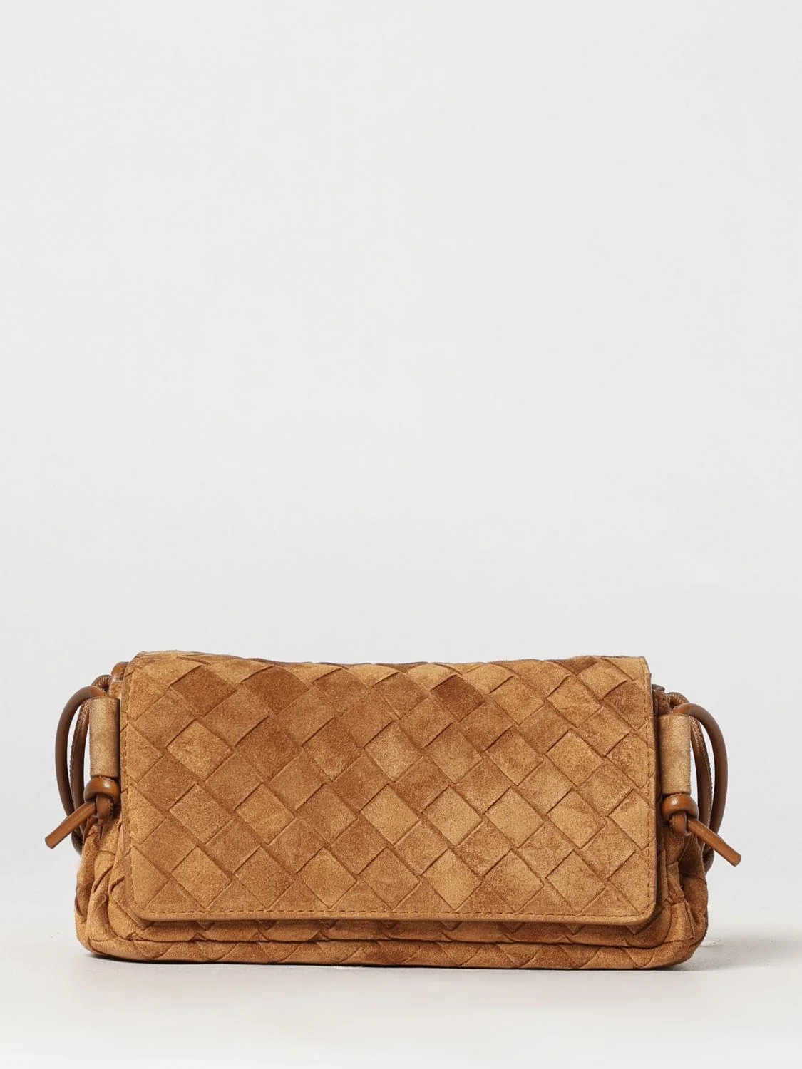 BOTTEGA VENETA OS notturno intrecciato suede calfskin shoulder bag with knotted strap