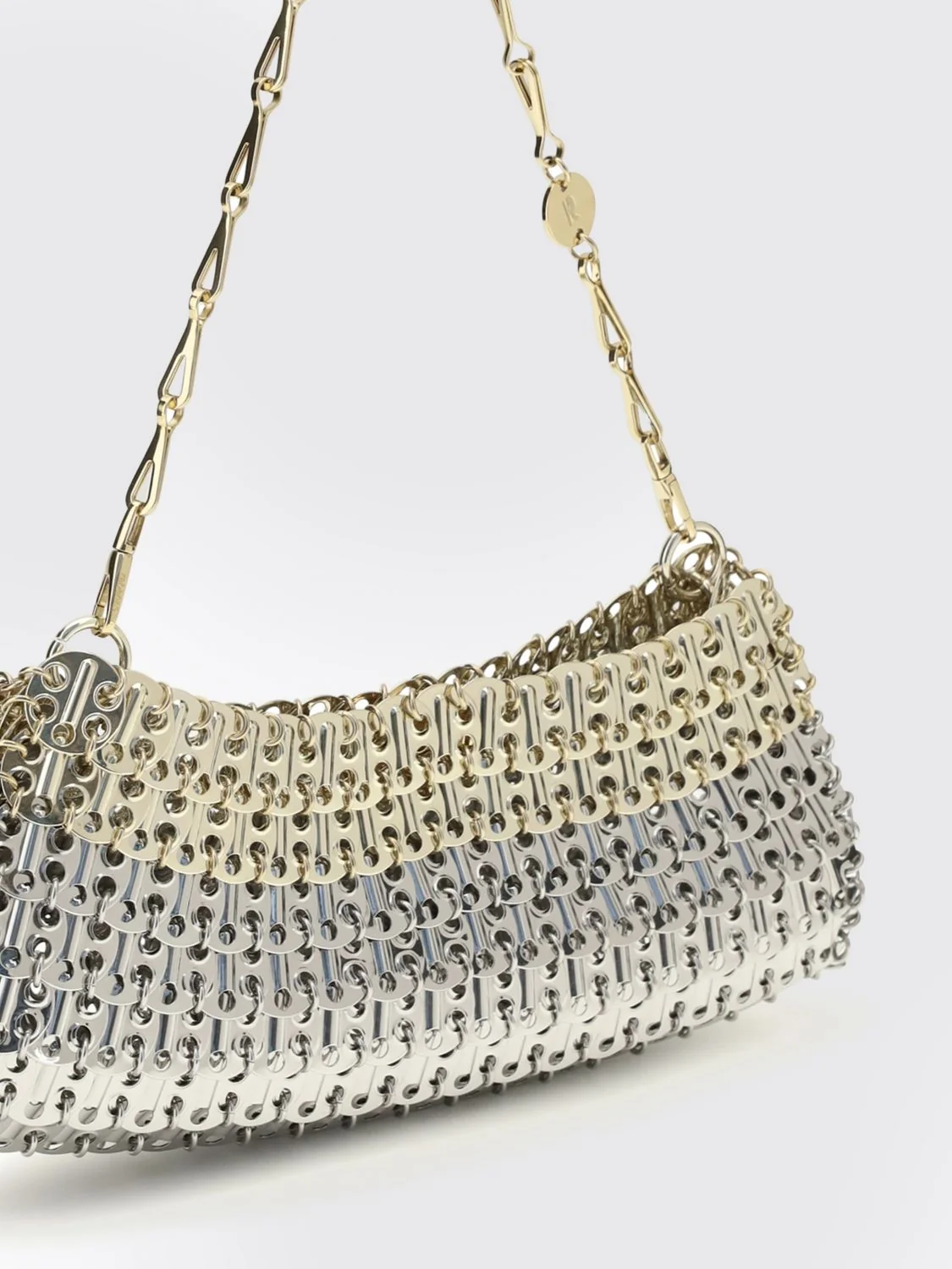 RABANNE OS iconic skyline 1969 silver metal mesh shoulder bag