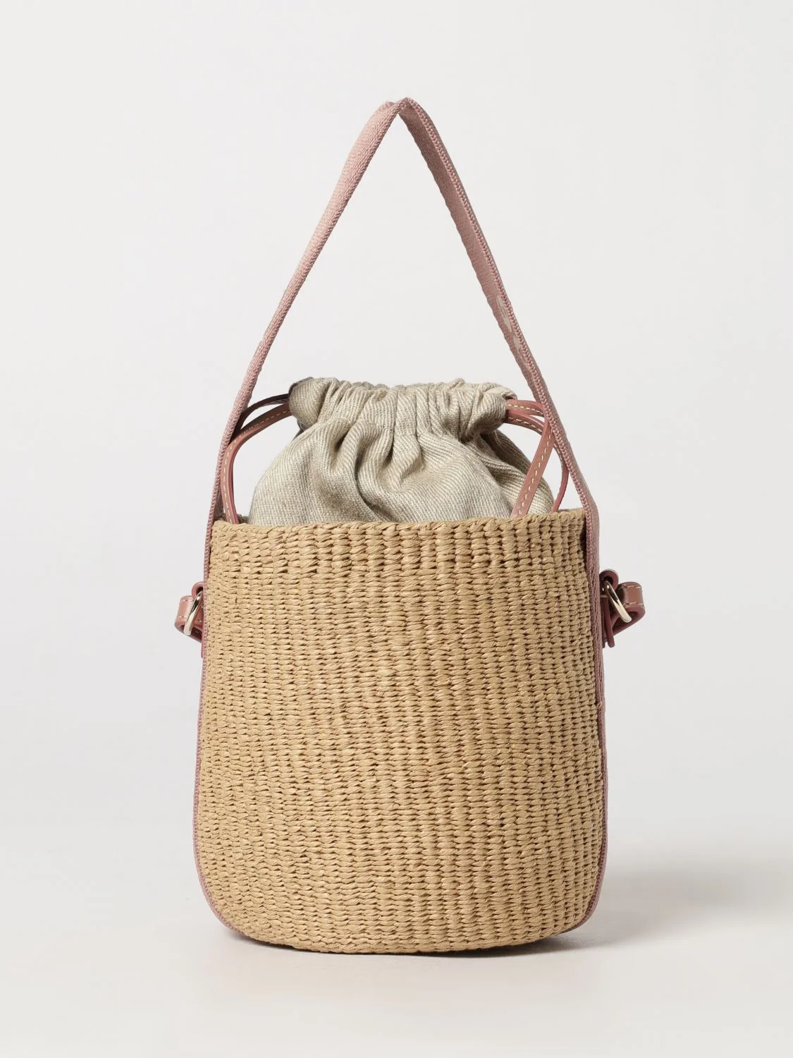 CHLOÉ OS woody mini bucket bag chloé in raffia with jacquard logo