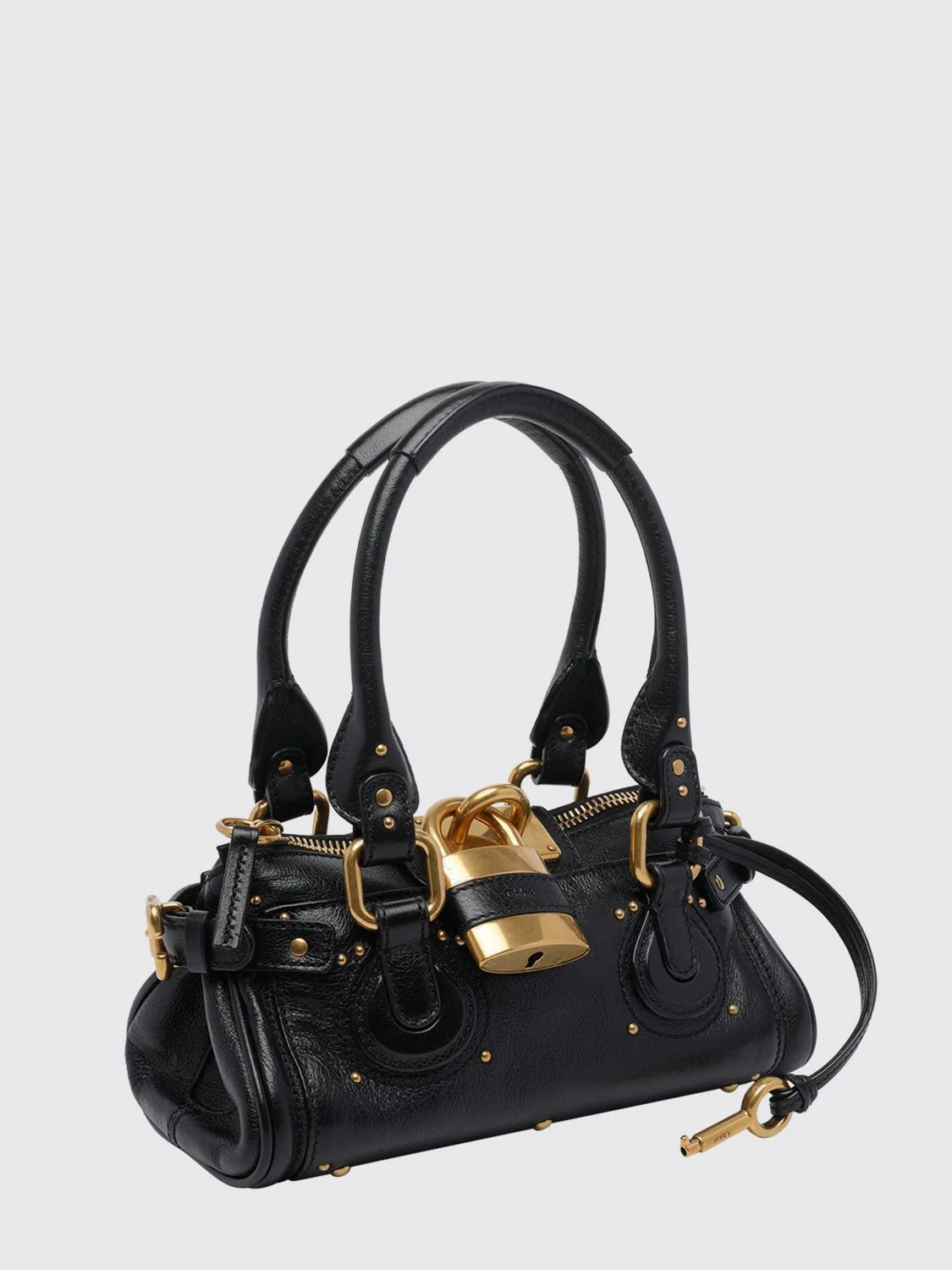 paddington handbag chloé in leather with padlock and studs