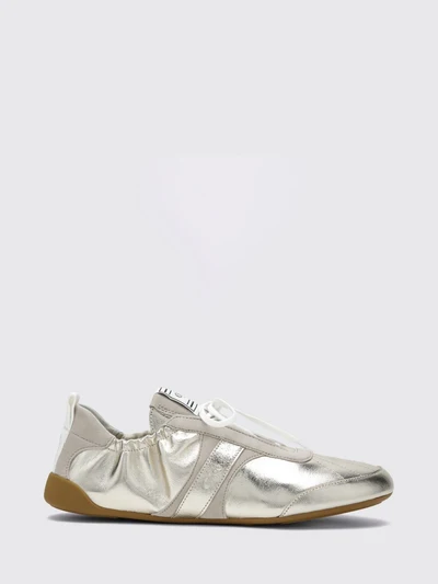 chloé kick low-top sneakers in a mix of smooth, suede, and laminated leather