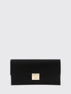 rectangular silk clutch with metallic snap closure and engraved logo