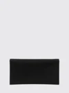 rectangular silk clutch with metallic snap closure and engraved logo