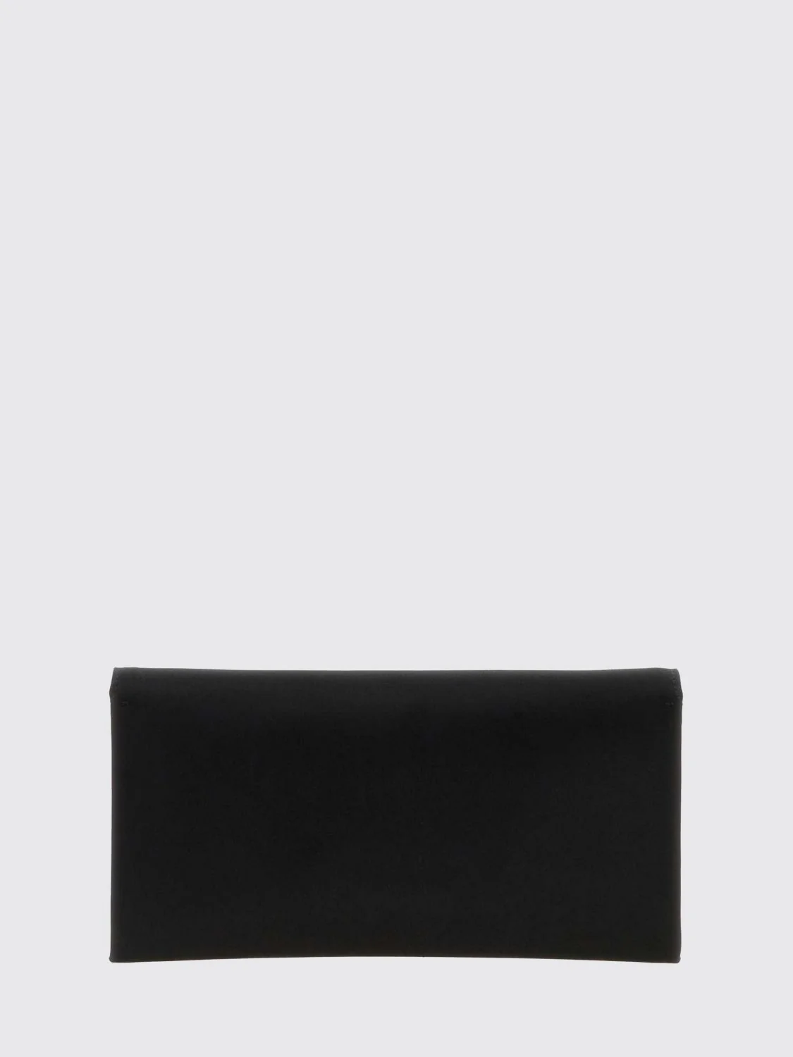 rectangular silk clutch with metallic snap closure and engraved logo