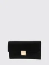 rectangular silk clutch with metallic snap closure and engraved logo