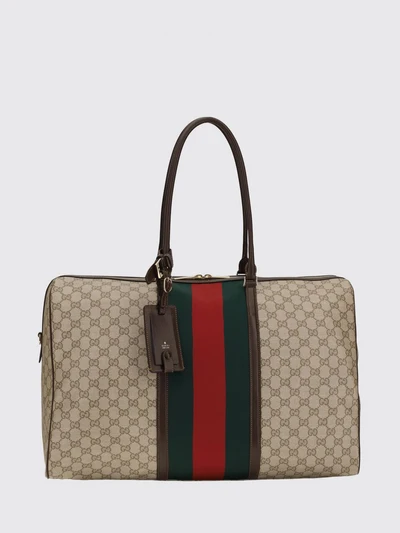gg monogram fabric travel bag with leather handles