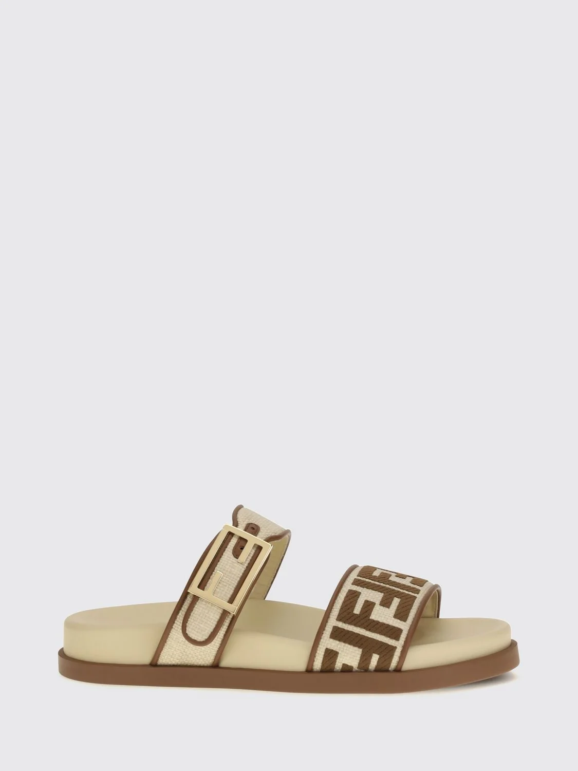 feel flat sandals in raffia with ff monogram motif and strap