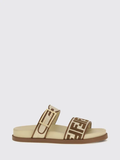 feel flat sandals in raffia with ff monogram motif and strap