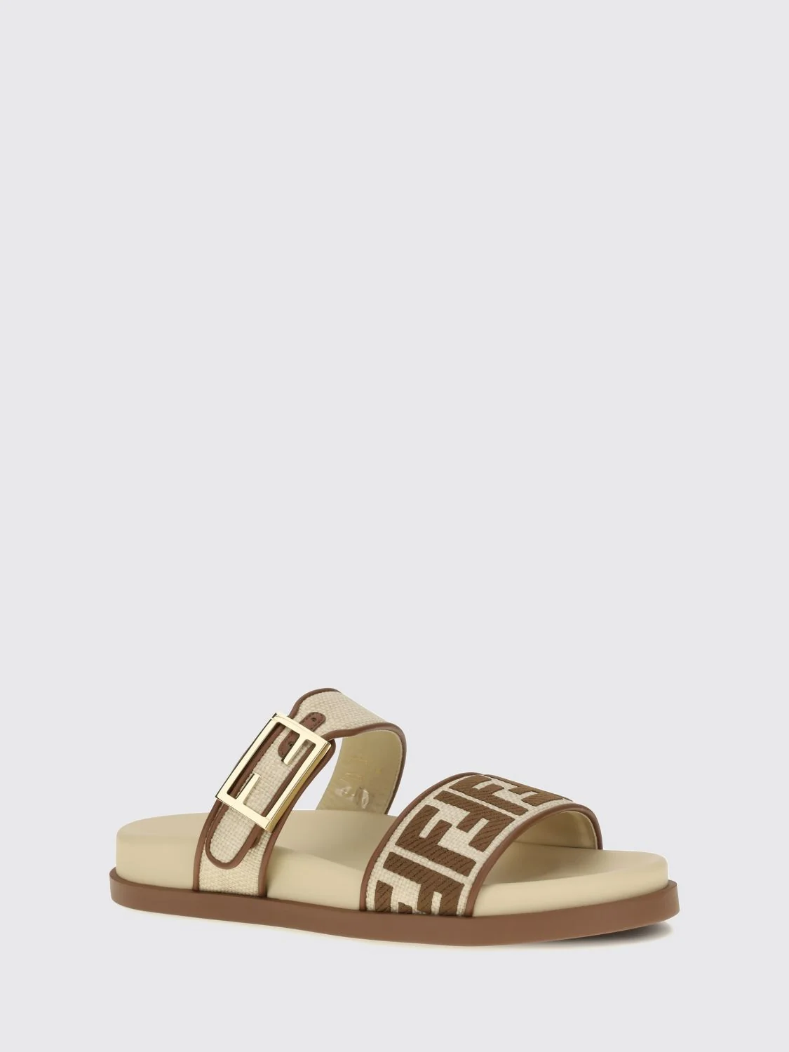 feel flat sandals in raffia with ff monogram motif and strap