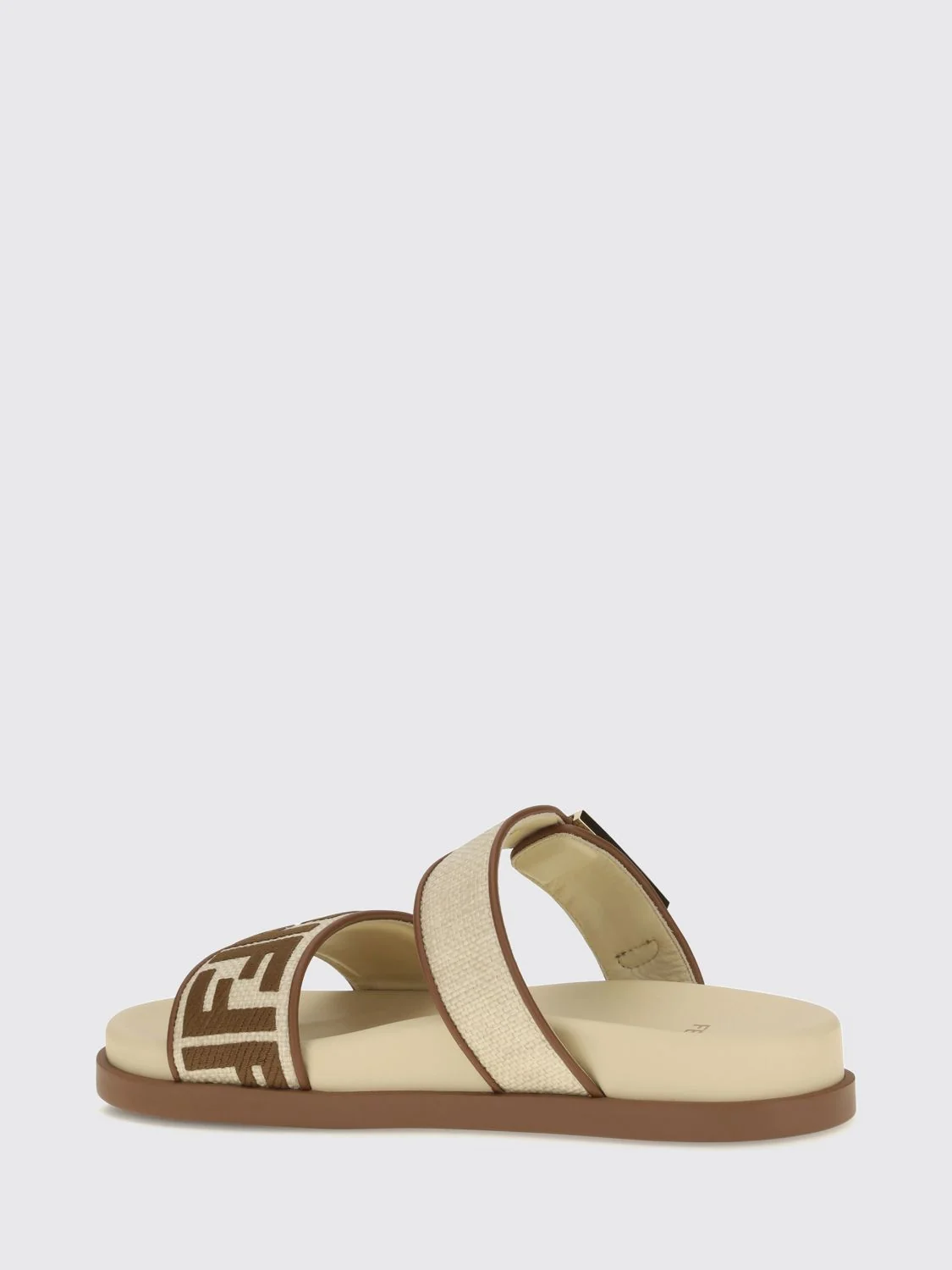 feel flat sandals in raffia with ff monogram motif and strap