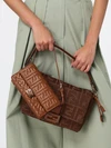 mamma baguette bag in raffia with ff monogram and leather handle
