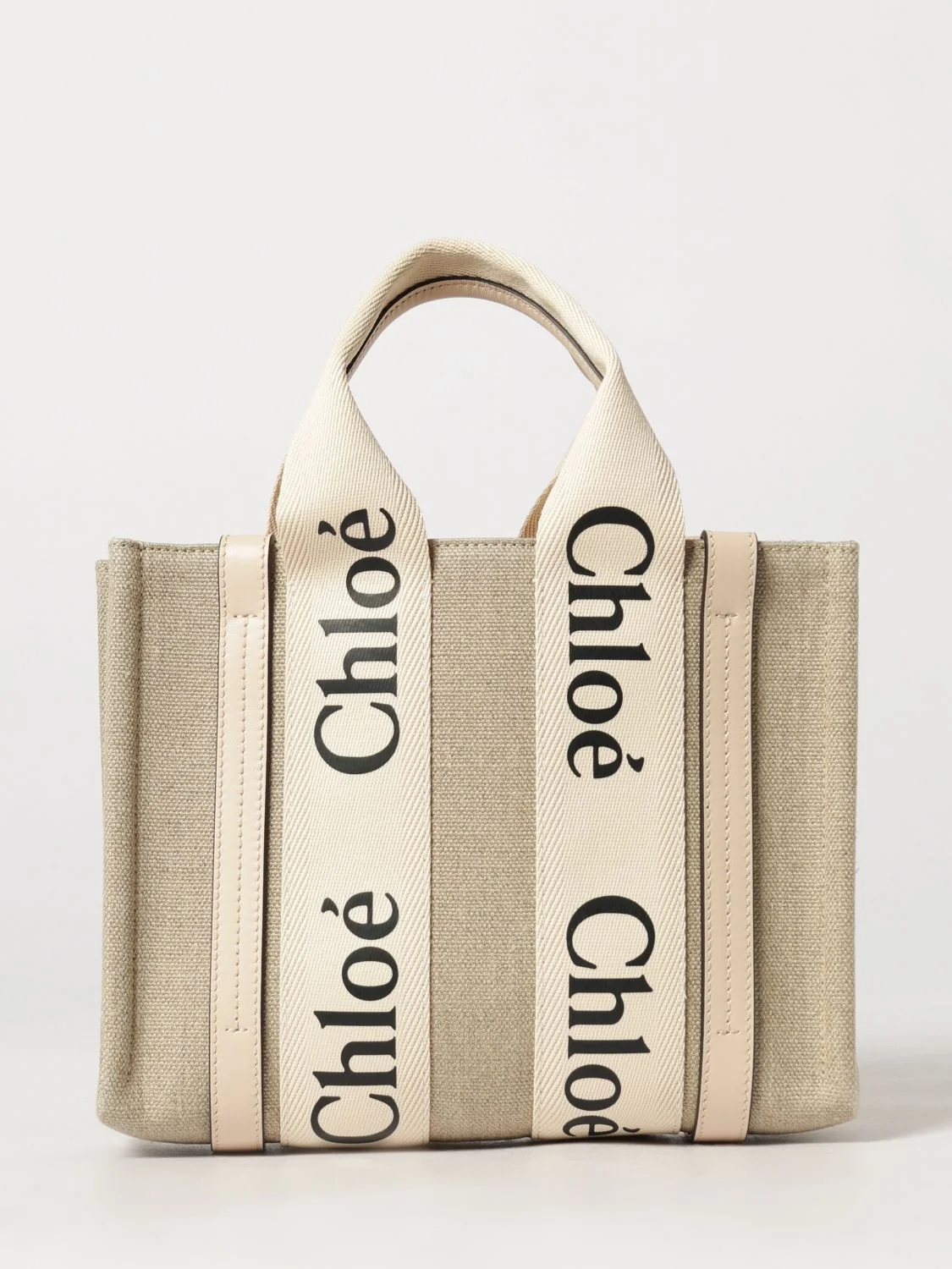 CHLOÉ OS woody small handbag chloé in linen and cotton with logo print