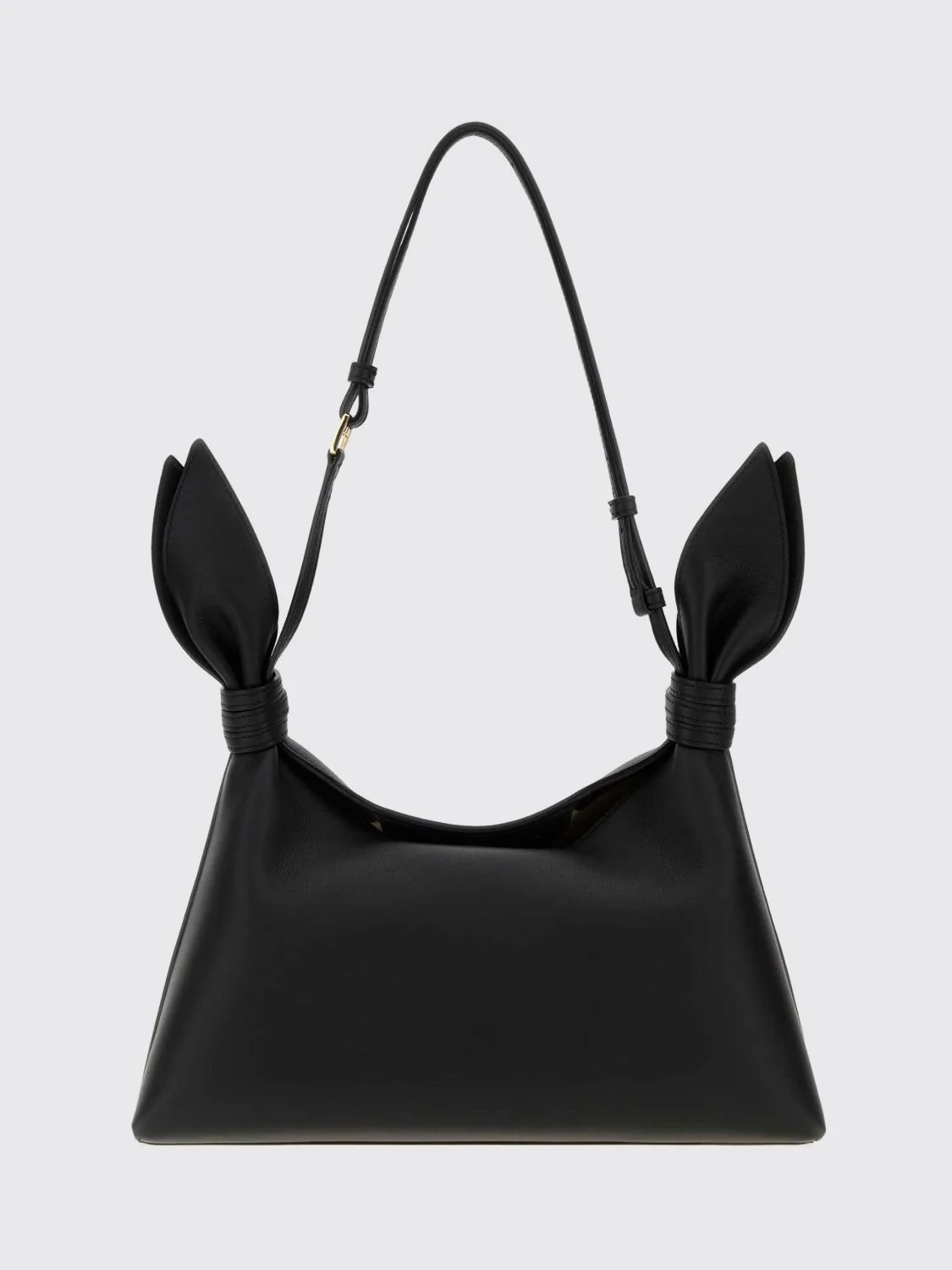 calfskin leather shoulder bag with knot detail and adjustable handle
