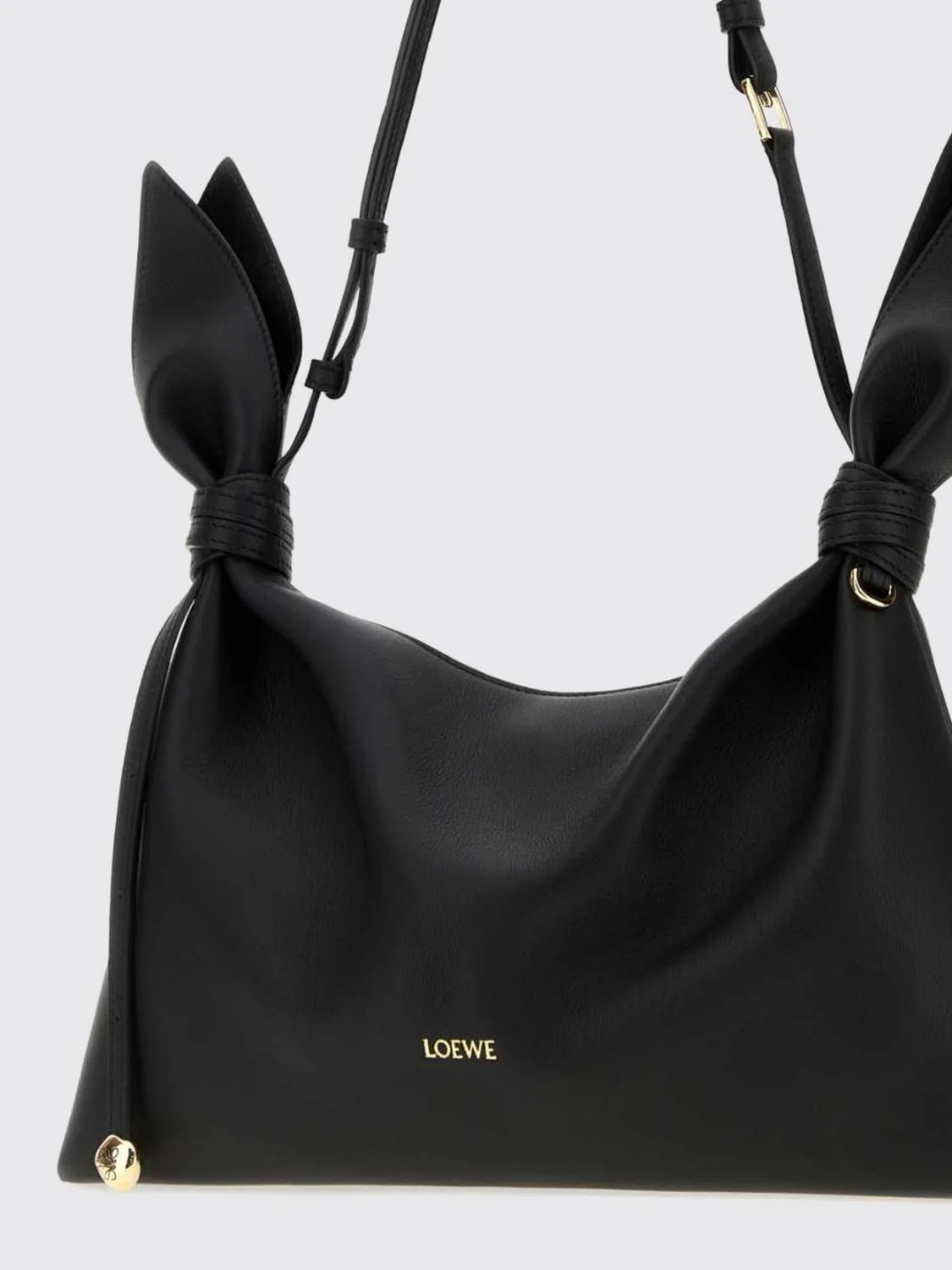 calfskin leather shoulder bag with knot detail and adjustable handle