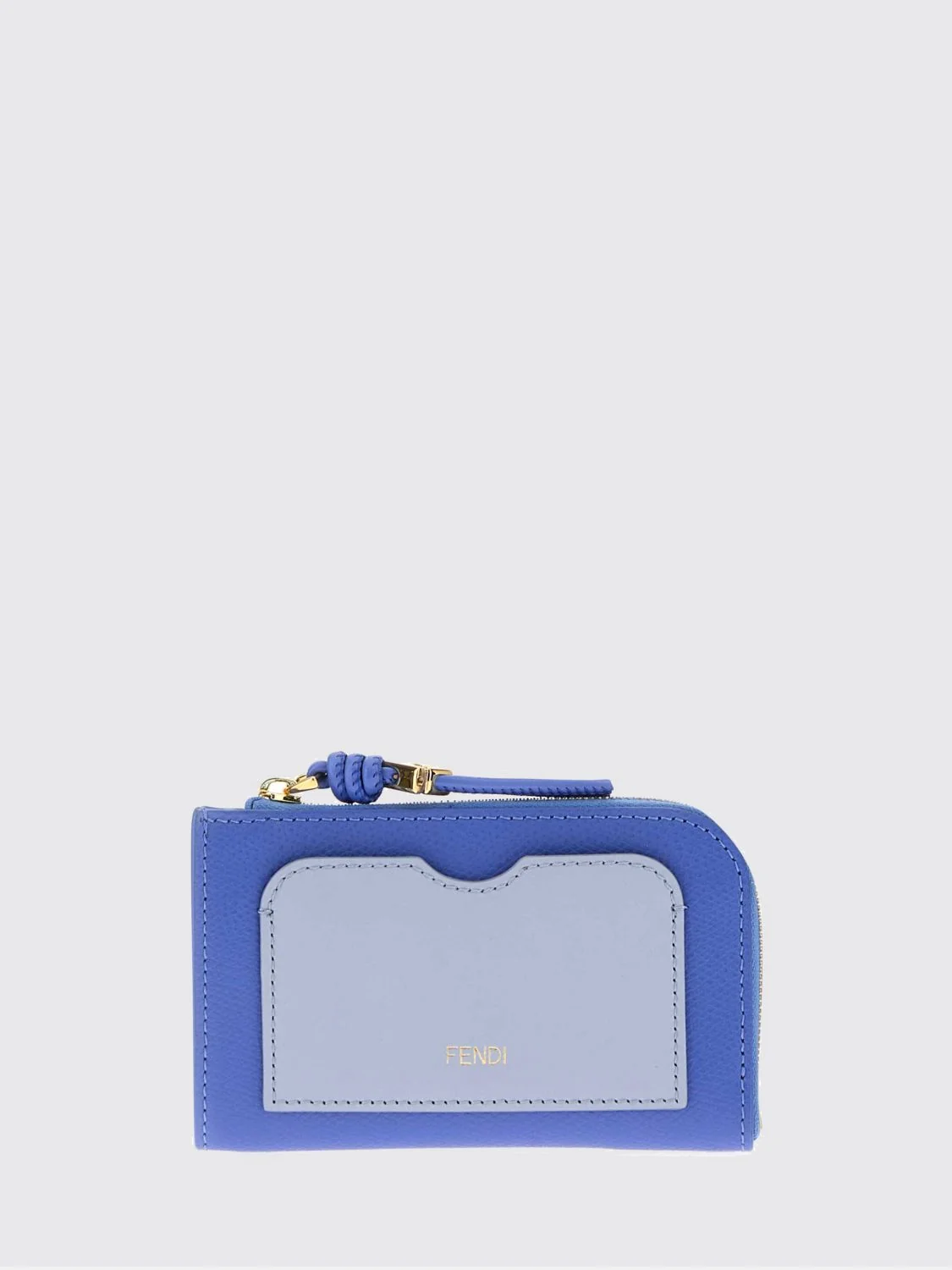 bicolor calfskin zip card holder with ring