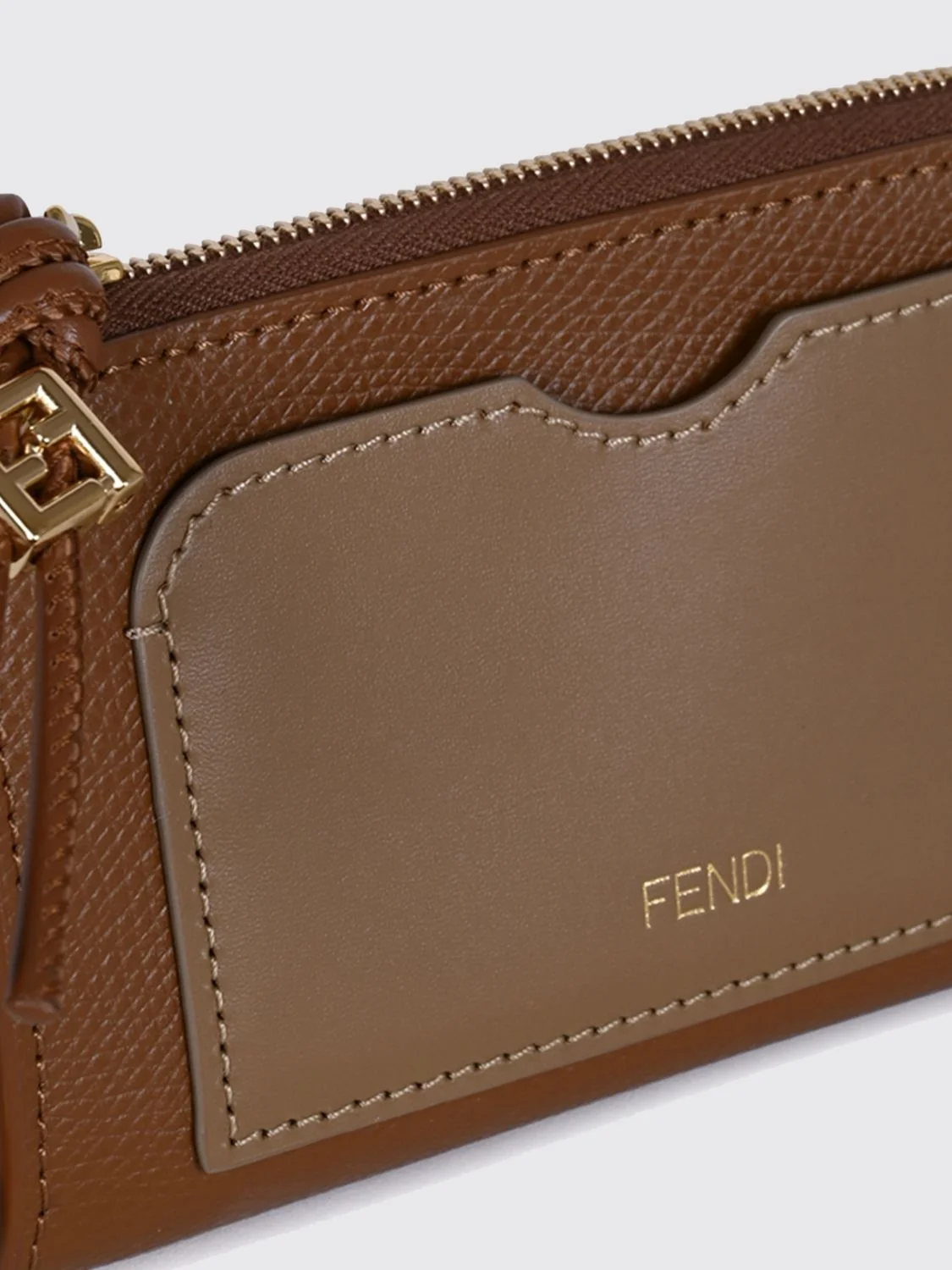 bicolor calfskin zip card holder with ring