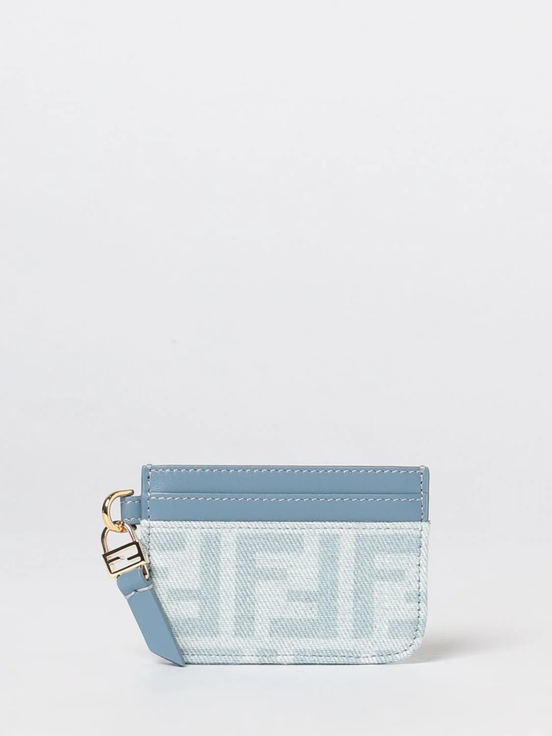 FENDI OS ff monogram print denim and leather flat card holder