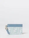 ff monogram print denim and leather flat card holder