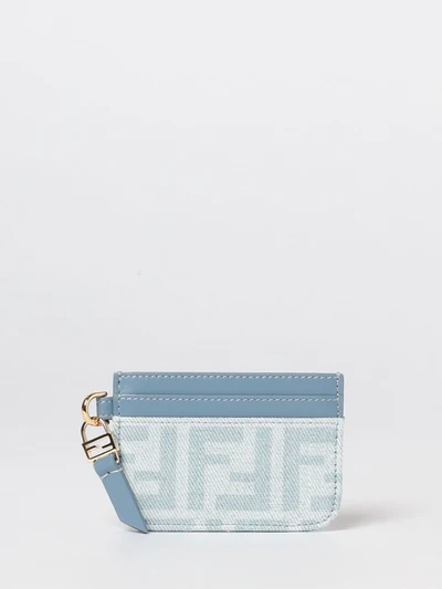 ff monogram print denim and leather flat card holder