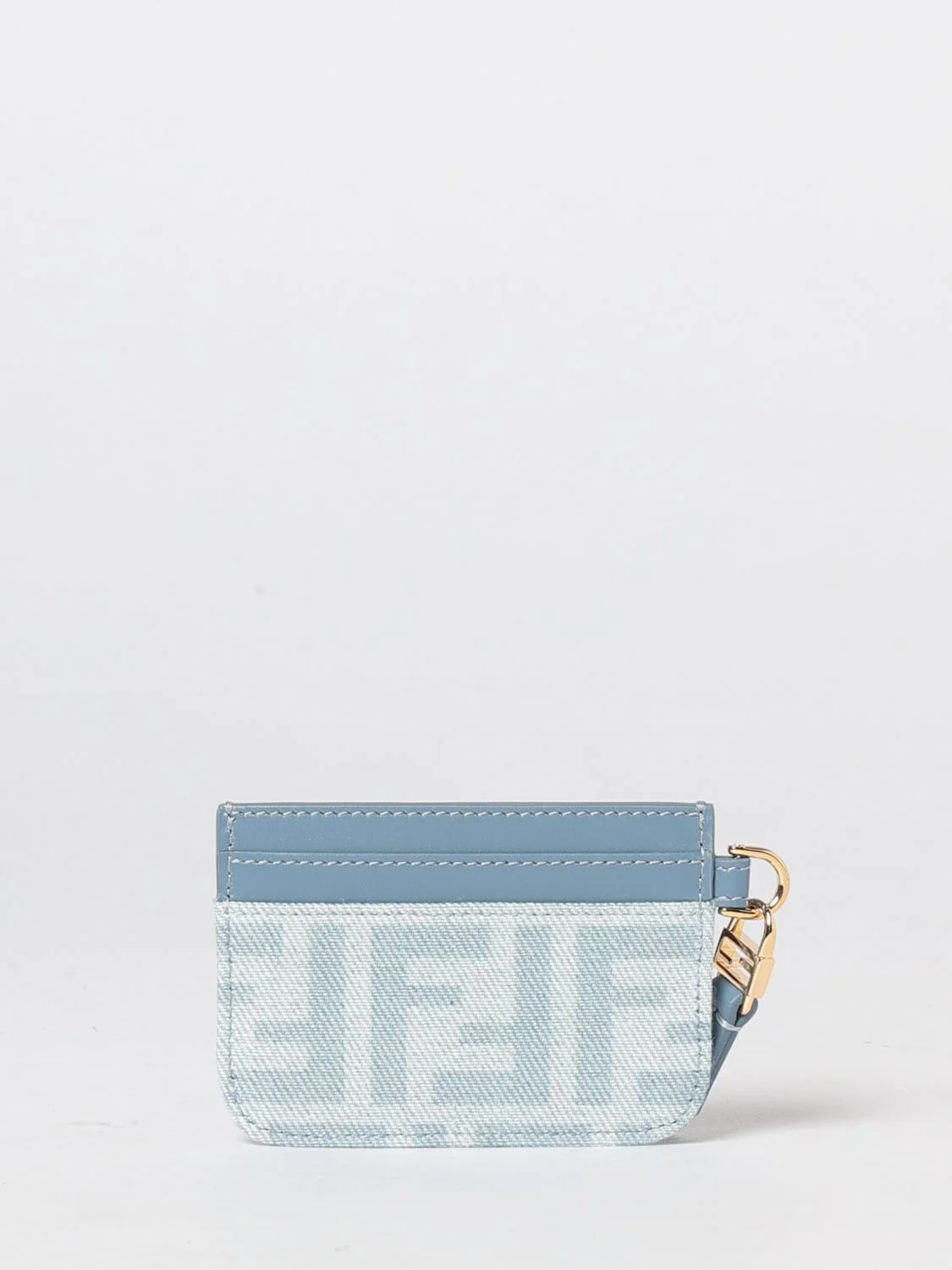 FENDI OS ff monogram print denim and leather flat card holder