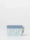 ff monogram print denim and leather flat card holder