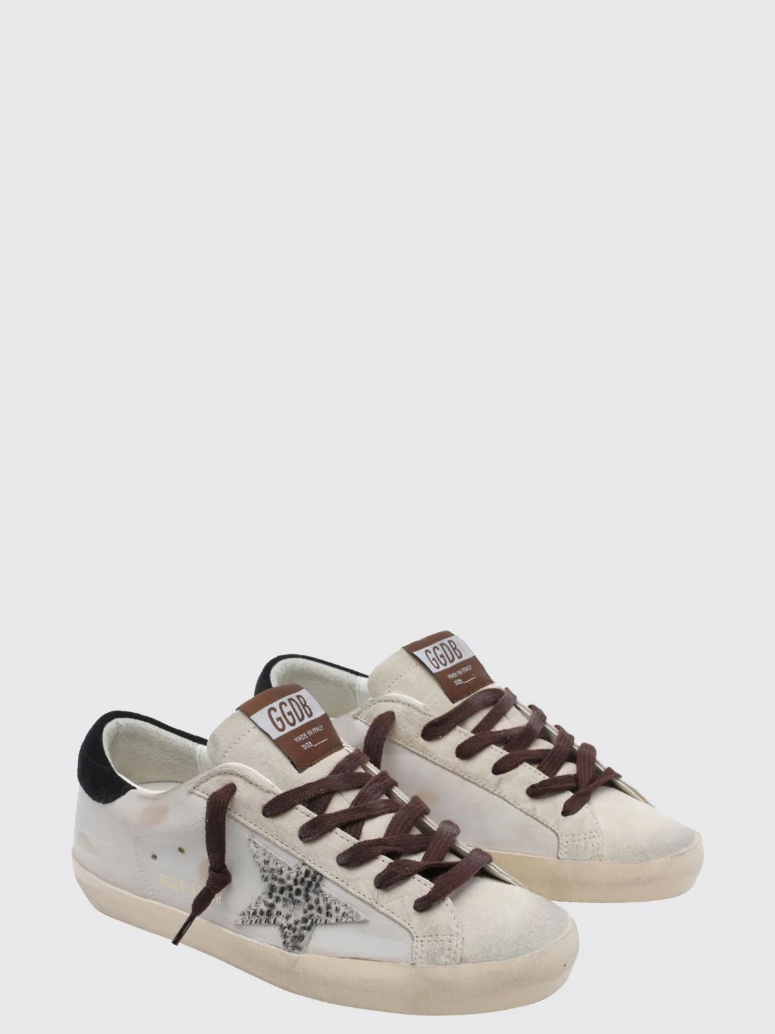 super-star distressed leather and pony hair sneakers