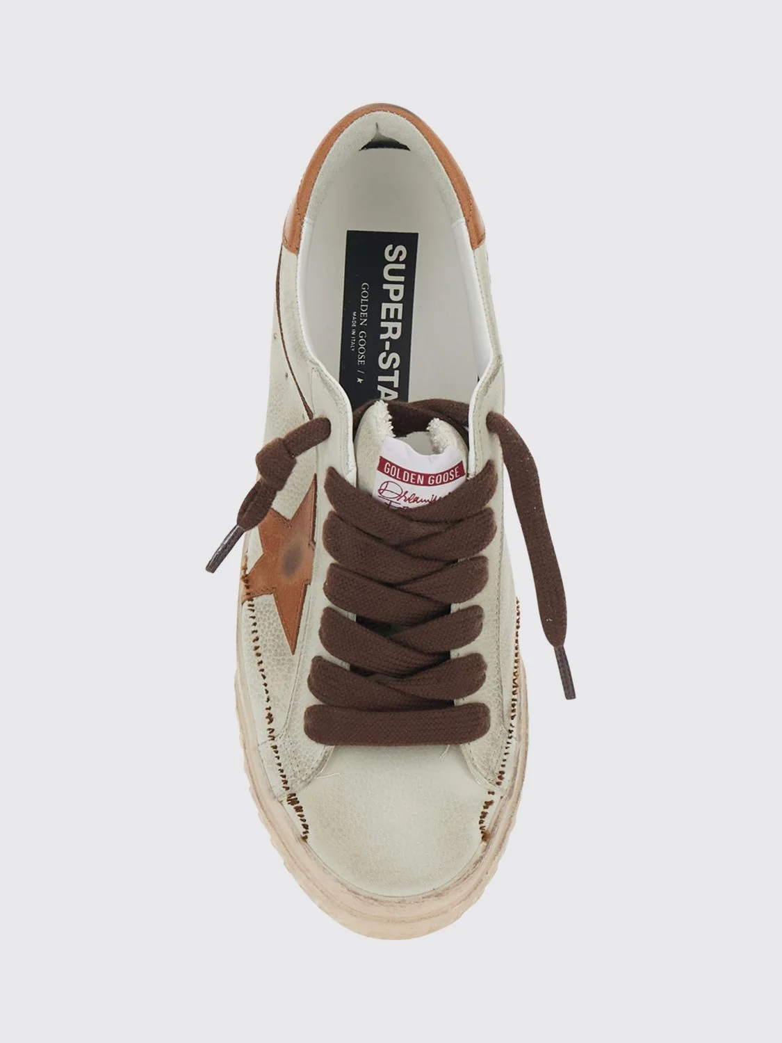 super-star leather trainers with distressed effect and star