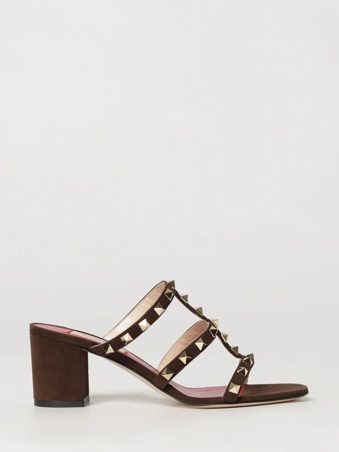 rockstud suede leather mule sandals with medium heel