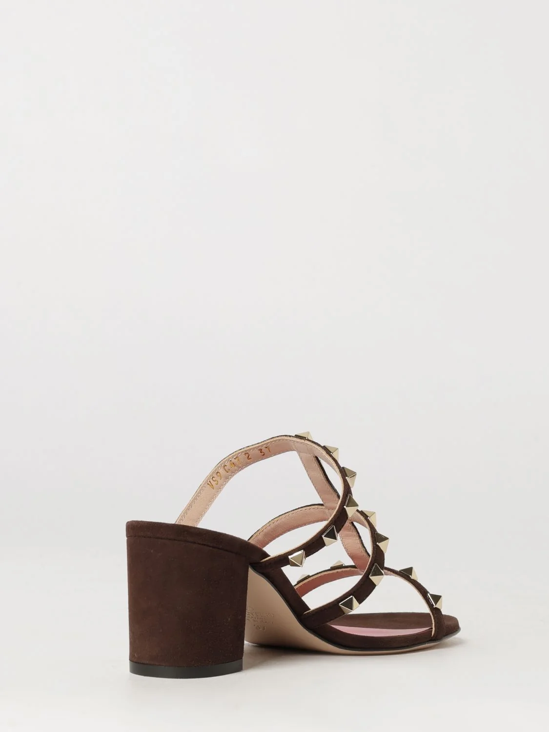 rockstud suede leather mule sandals with medium heel