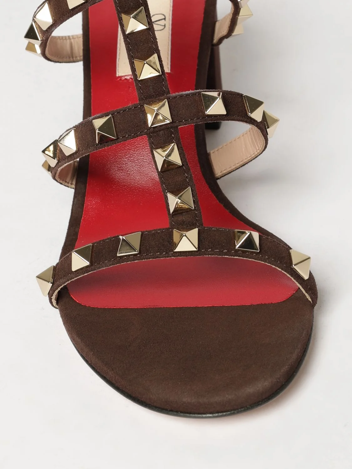 rockstud suede leather mule sandals with medium heel