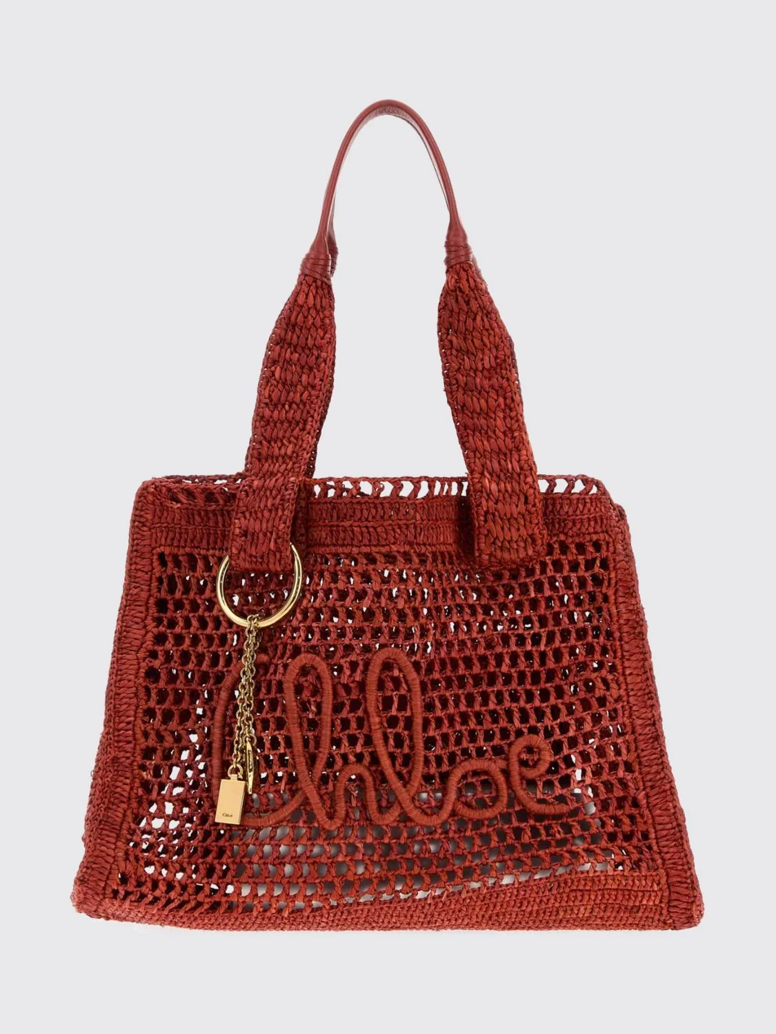 CHLOÉ OS summer banana chloé crochet raffia tote bag with embroidered logo