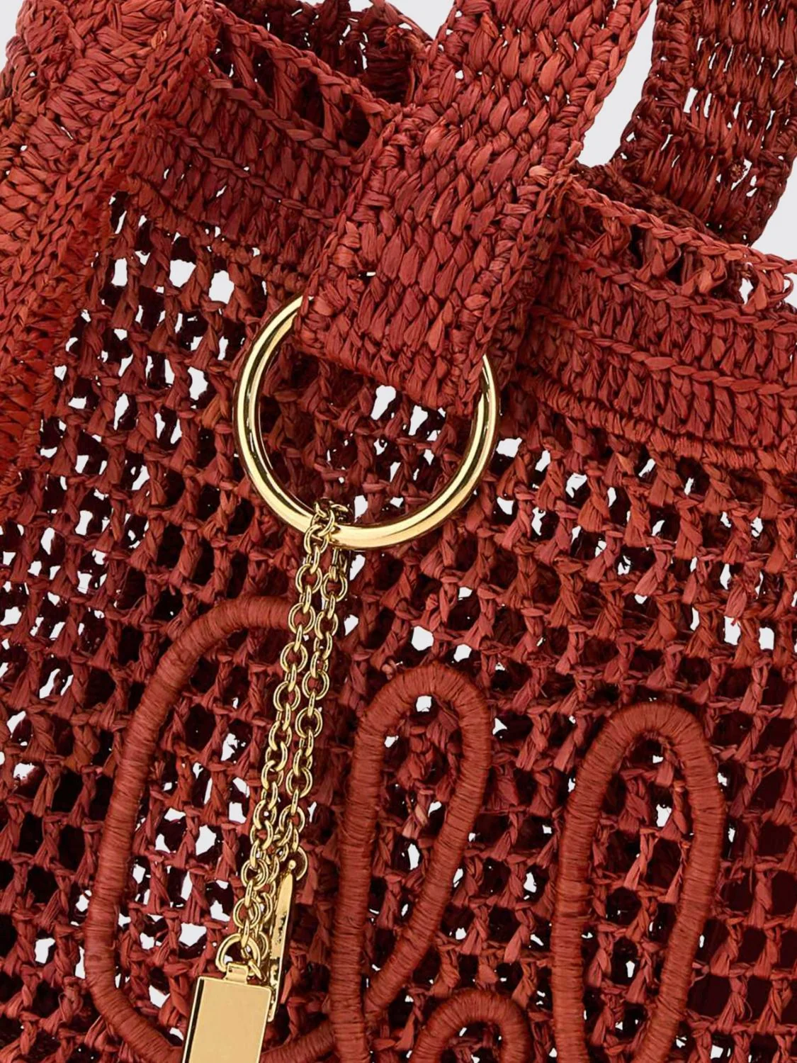 summer banana chloé crochet raffia tote bag with embroidered logo