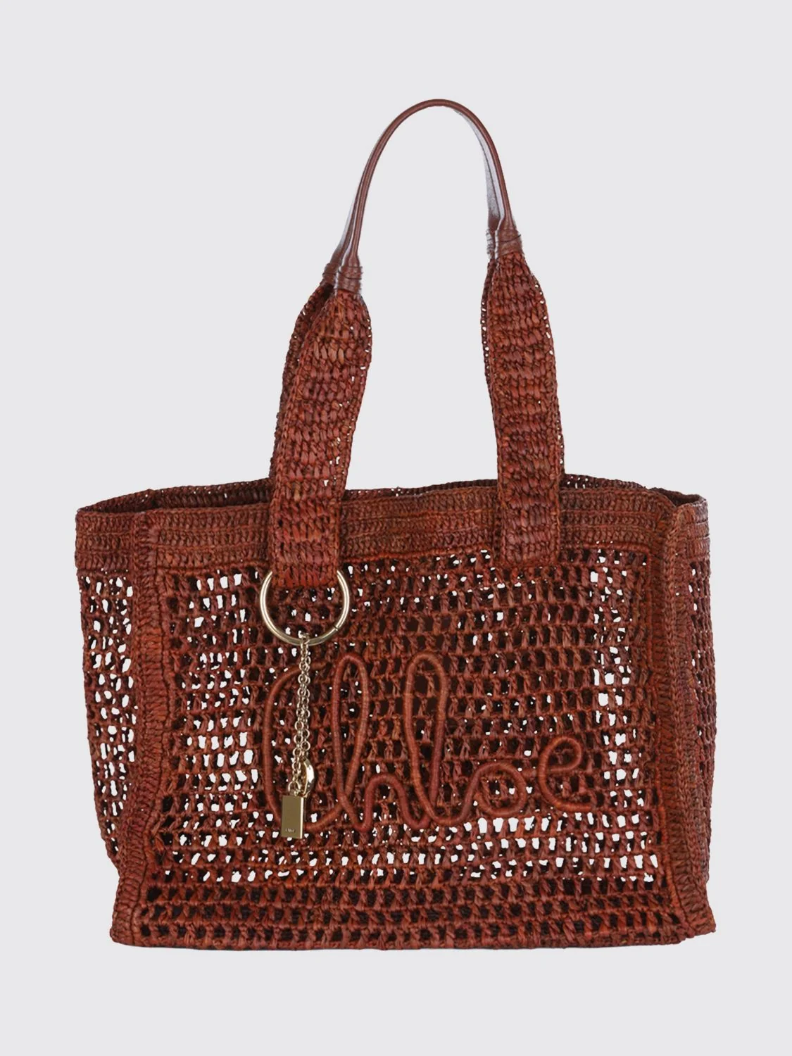 CHLOÉ OS summer banana chloé crochet raffia tote bag with embroidered logo