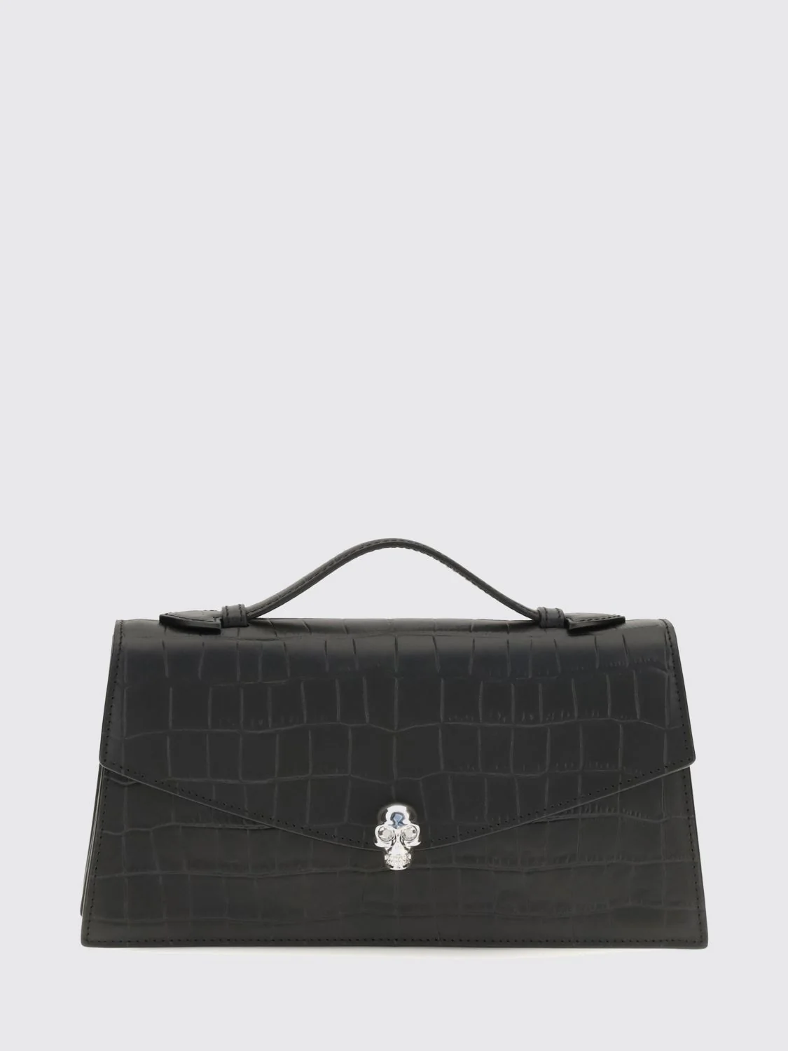 croc-effect calfskin handbag alexander with skull embellishment