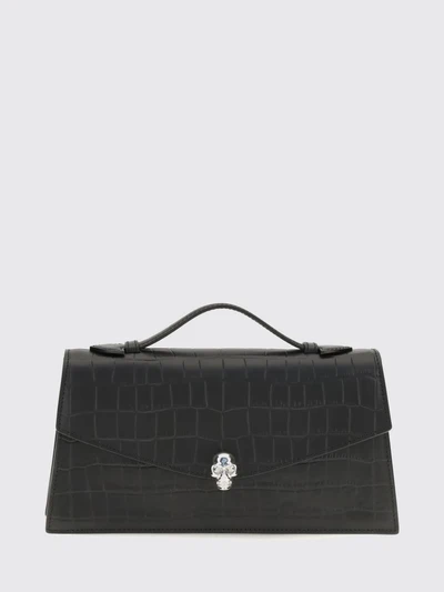 croc-effect calfskin handbag alexander with skull embellishment