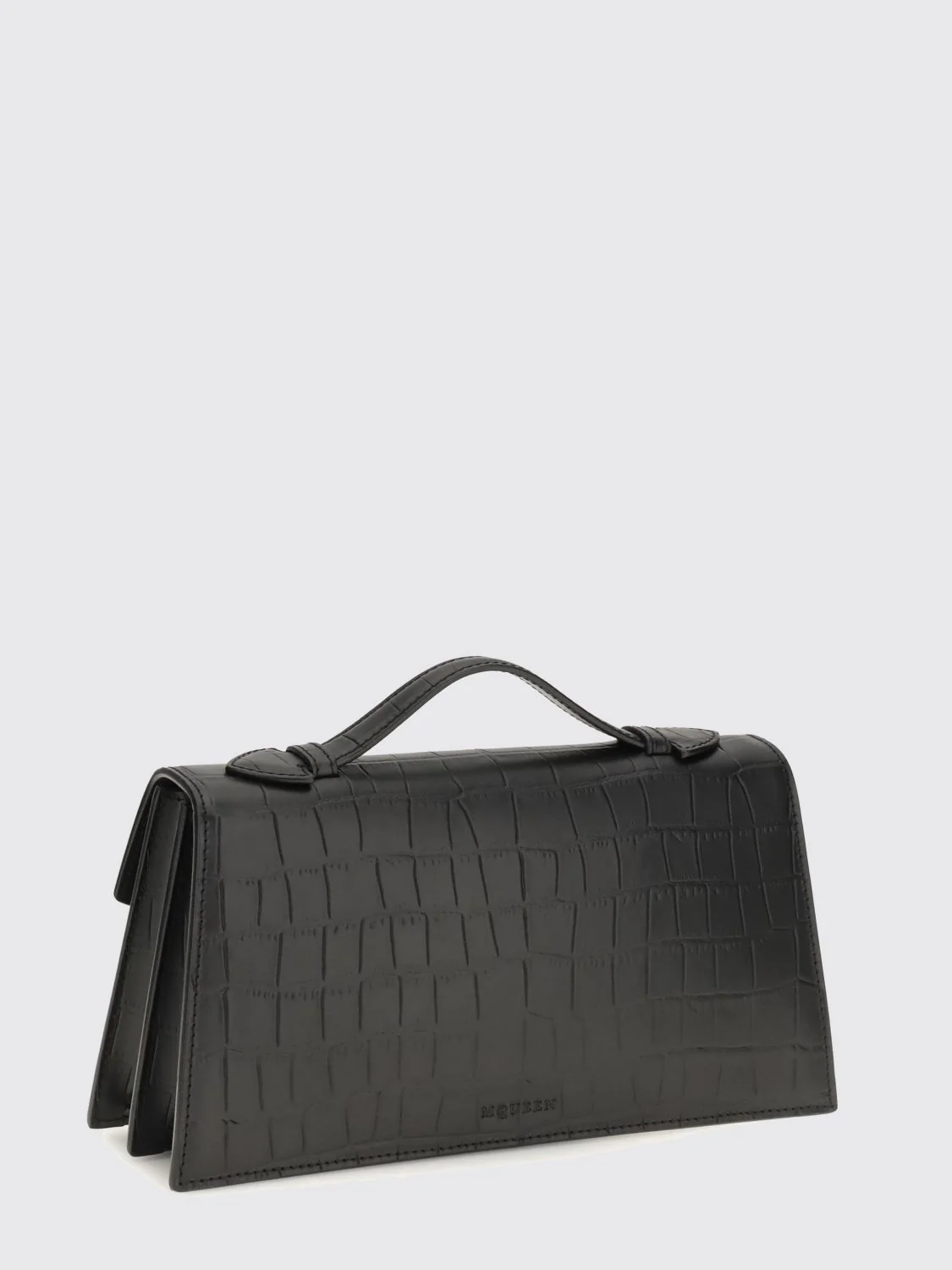 MCQUEEN OS croc-effect calfskin handbag alexander with skull embellishment