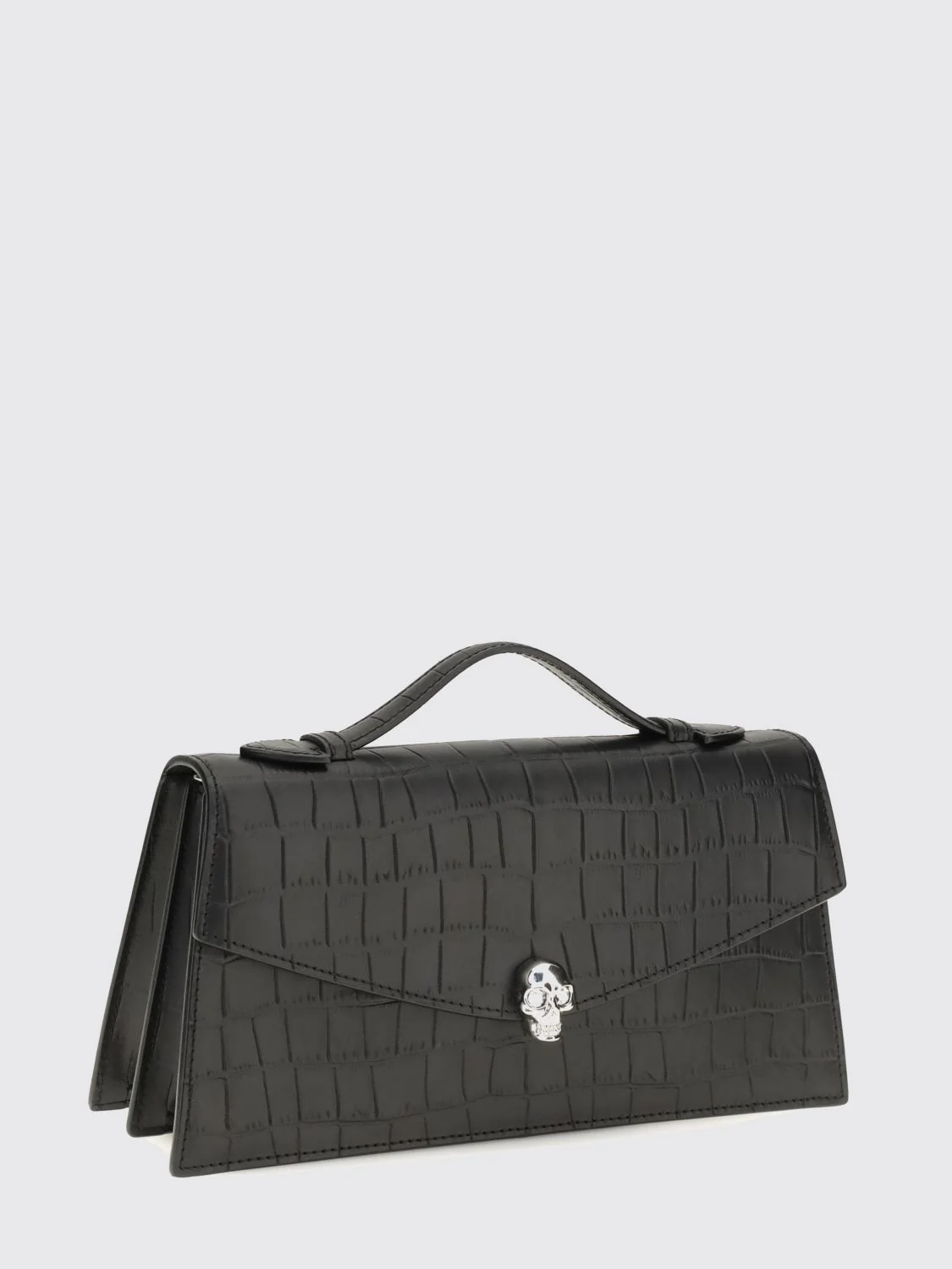 croc-effect calfskin handbag alexander with skull embellishment