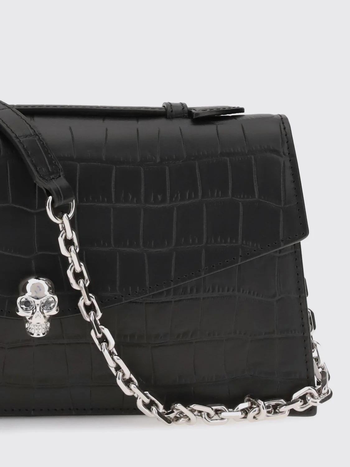 croc-effect calfskin handbag alexander with skull embellishment