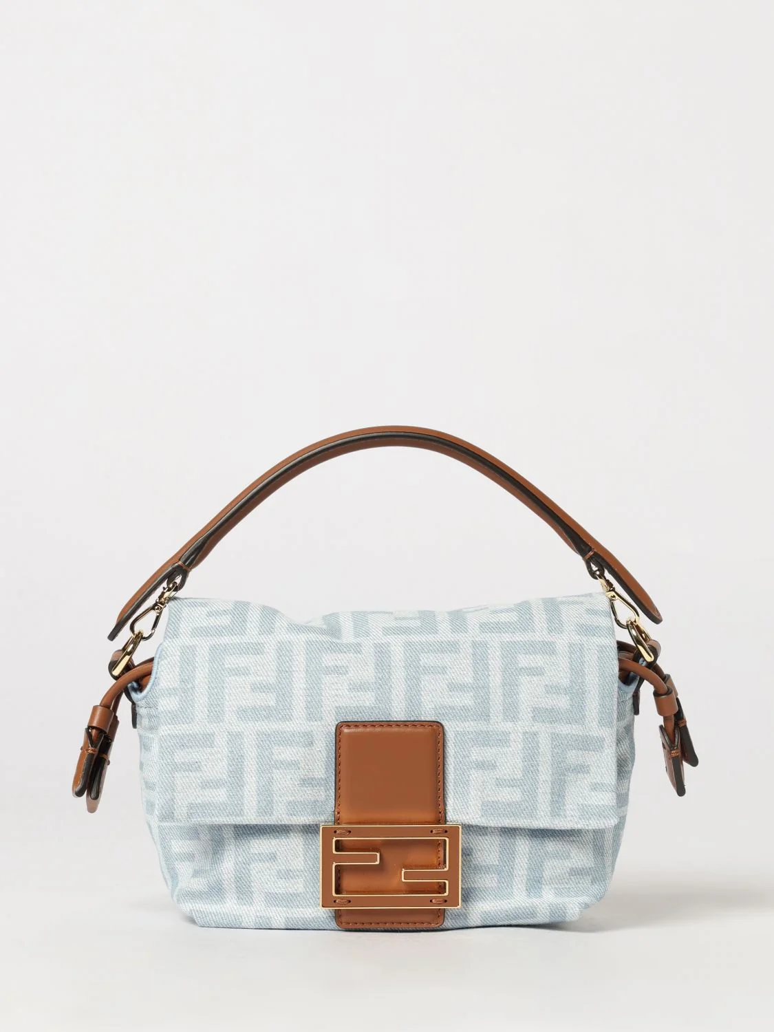 FENDI OS mini mamma baguette bag in ff monogram jacquard denim
