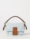 mini mamma baguette bag in ff monogram jacquard denim